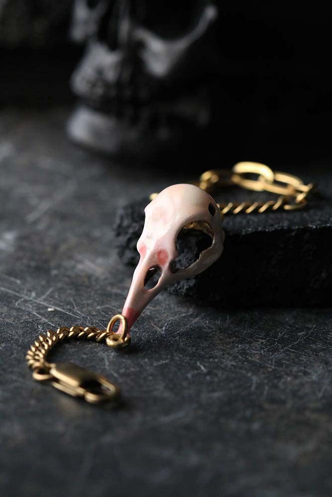 Defy Painted Bracelet Bird Skull Pink2