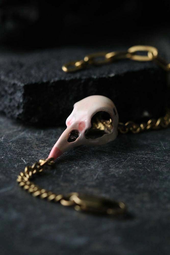 Defy Painted Bracelet Bird Skull Pink3