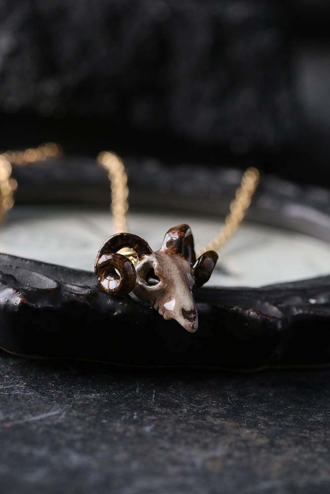 Defy Painted Necklace Small Goat Skull2
