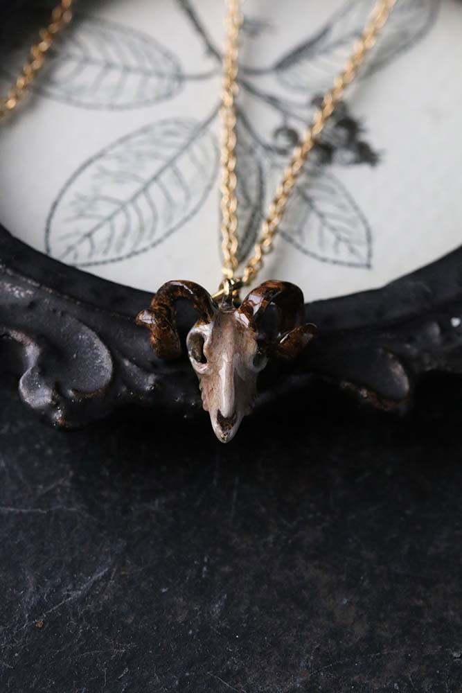 Defy Painted Necklace Small Goat Skull4