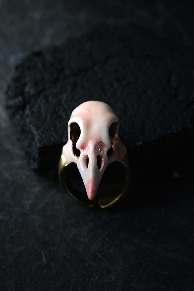 Defy Painted Ring Pink Bird Skull1